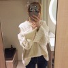 6143 off shoulder fashion wide cuffs Korea loose twist knitting hood sweater