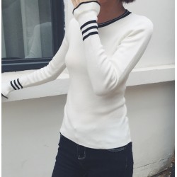 6139 Korean fashion slim stripe trumpet sleeves women's sweater