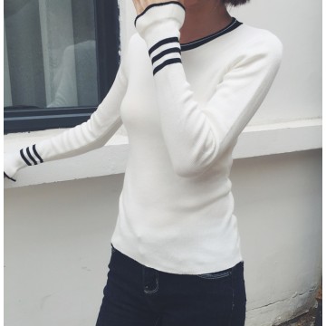 6139 Korean fashion slim stripe trumpet sleeves women's sweater