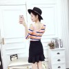 8008 European and American fashion color stripes oblique shoulder knit shirt