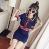 Knitted ice silk dress female summer 2017 new POLO collar skirt Korean version of self-cultivation sweet girl heart