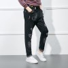 166729 colorful ribbons hole black denim trousers