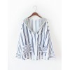 8378 chic navy style stripes hooded fake two pieces irregular shirt