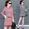 9210 stripes long sleeve sweater with A-line skirt