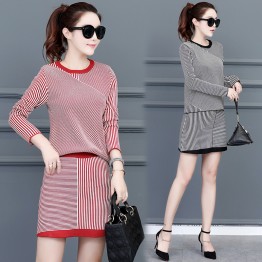 Real shot 2017 autumn and winter new two-piece suit dress female package hip A word skirt sweater dress female 9210