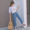 2017 autumn wide leg jeans female nine points high waist straight loose bf gap hit color students wide leg # 2050