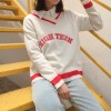 973 Korean fashion preppy style big V collar letter embroidery students sweater