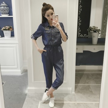 836 women's long sleeve high waist denim jumpsuit