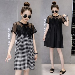 European station summer of the new fight net yarn lattice large skirt loose high waist dress