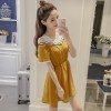 7219 # real shot summer new Korean version of the small fresh color thread stitching short-sleeved dress