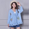 1880 spring and autumn V-neck embroidery loose long-sleeved cardigan sweater