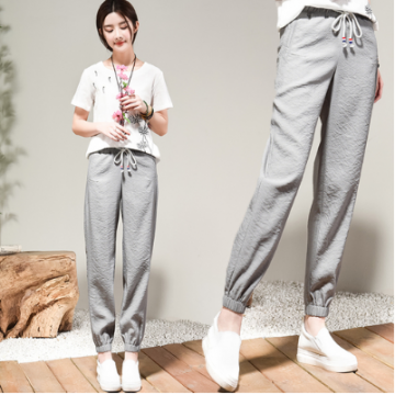 6318 Ice silk cotton and linen tie pants 