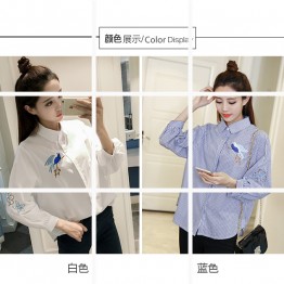 1003 spring and autumn seven-point sleeve baby collar Korean fashion embroidered bat sleeve loose shirt