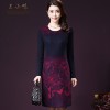 9513 plus size mid-age women's printed woolen dress