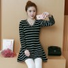 8048 # plus size women's new long shirt stripes v neck knit dress