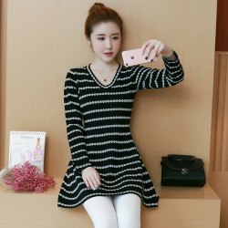 8048 plus size women's stripes v neck knit dress