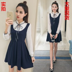 5576 fake two piece casual long sleeve pleated dress
