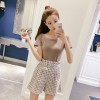 9845 Summer round neck T-shirt with empire waist wide leg shorts