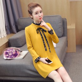 2017 autumn new bow tie with Korean fashion pregnant women dress 8282 #