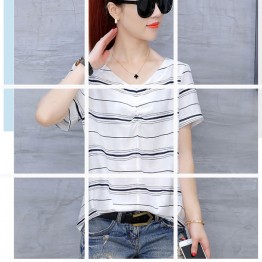 1948 loose  V-neck short sleeve stripes t-shirt