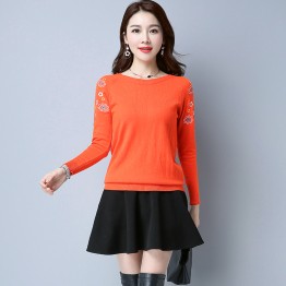 1879 autumn new round neck collar embroidery knitting shirt