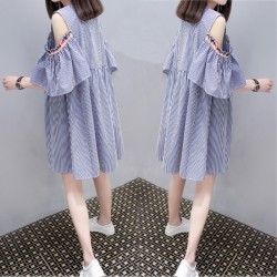 576 off shoulder fashion embroidery stripes dress