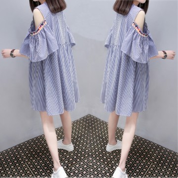 5818 European station summer new strapless loose skirt fashion embroidery stripes dress