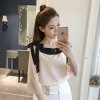 8918 bowknot boat neck trumpet sleeve chiffon shirt