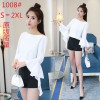 1008 new women's ladies temperament pure color boat neck shirt