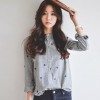 1583 # 2017 Fall new small fresh college wind striped collar collar shirt embroidered long sleeves backing shirt tide