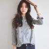 1583 fresh college style stripes embroidered long sleeve shirt