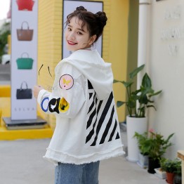 828 Korean fashion embroidery stickers white denim jacket