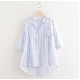 994a Korean fashion loose V-neck vertical stripes shirt