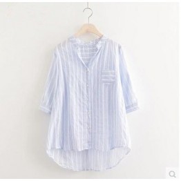 Spring and summer new Korean fashion loose V-neck vertical striped shirt