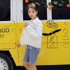 830 letters embroidery loose white denim jacket