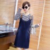 171-1 large size women spring new two-piece stripes t-shirt and denim dress