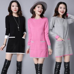 2017 autumn and winter large size loose dress women mid-length sweater sweater skirt a dress skirt 8068