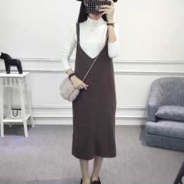 8011 Korean women's V-neck woolen knitted dress