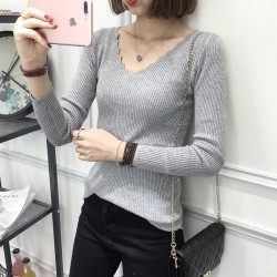 8093 Korean fashion thin V collar sweater