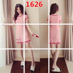 1164 Korean fashion short-sleeved ice silk sweet embroidery knit dress