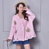 1880 spring and autumn V-neck embroidery loose long-sleeved cardigan sweater