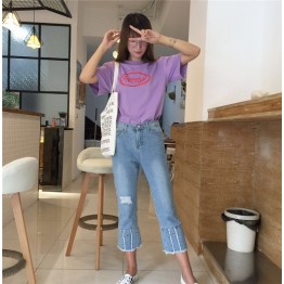 6609 wide leg preppy style denim nine points pants