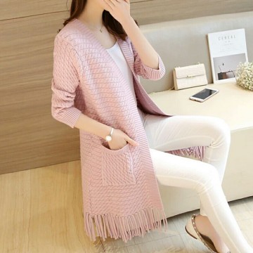 7802 Autumn new tassel hem knitted cardigan sweater