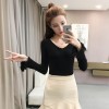 628 autumn and winter slim long trumpet sleeve knitted bottom shirt sweater