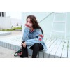 1438 rose embroidery letters and snake printed backl denim jacket