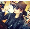 6111 leather women short motorcycle slim women's jacket