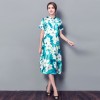 3551 Chinese style stand collar loose large dress printing improved cheongsam