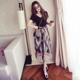 680 short-sleeved v neck printed chiffon dress