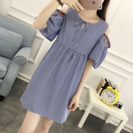 576 off shoulder fashion embroidery stripes dress