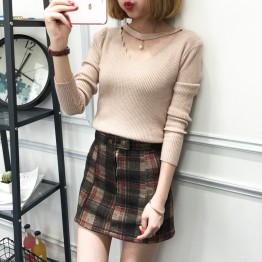 8076# autumn women's sweaterKorean fashion slim shirt underwear solid color sweater